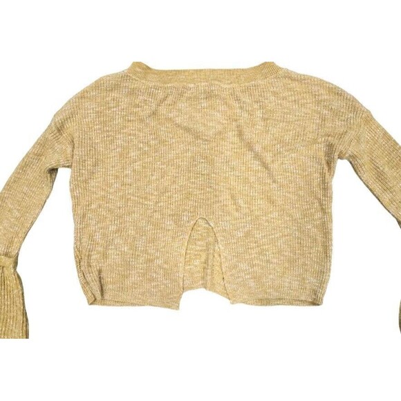 EXPRESS Sweater Womens Large XS Long Bell Sleeve Crop V Neck Pullover Yellow - Picture 3 of 5